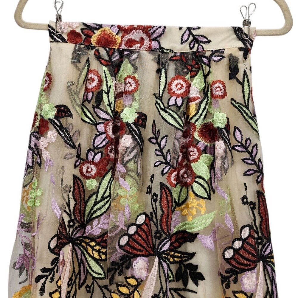 L'Atiste by Amy Womens Small Skirt Maxi Embroidered Floral Sheer Mesh Multicolor - Picture 2 of 13
